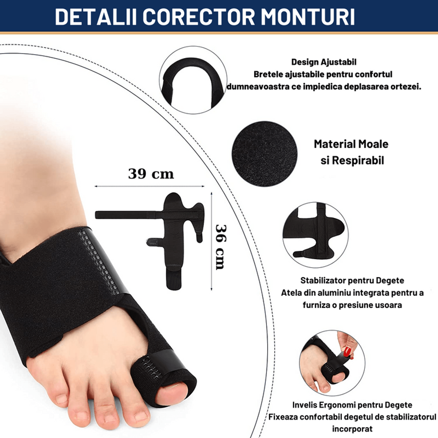 Set 2 bucati orteze pentru corectarea monturilor, Gadgetry, negru fotografia produsului View 2 L