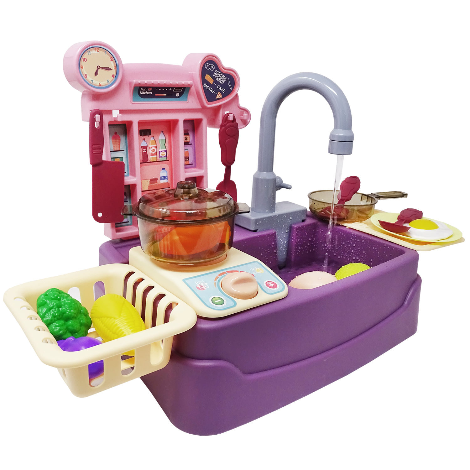 Bucatarie Mov, cu Robinet functional, 17 accesorii incluse, Salamandra Kids fotografia produsului
