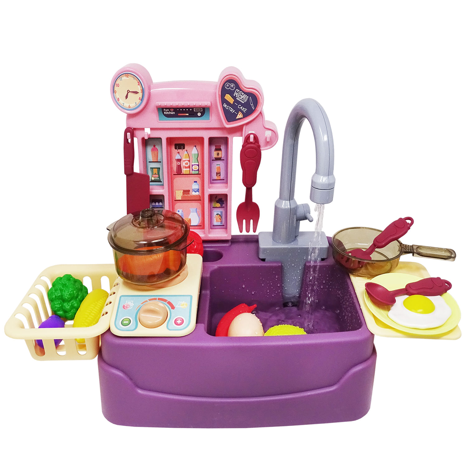 Bucatarie Mov, cu Robinet functional, 17 accesorii incluse, Salamandra Kids fotografia produsului View 3 L