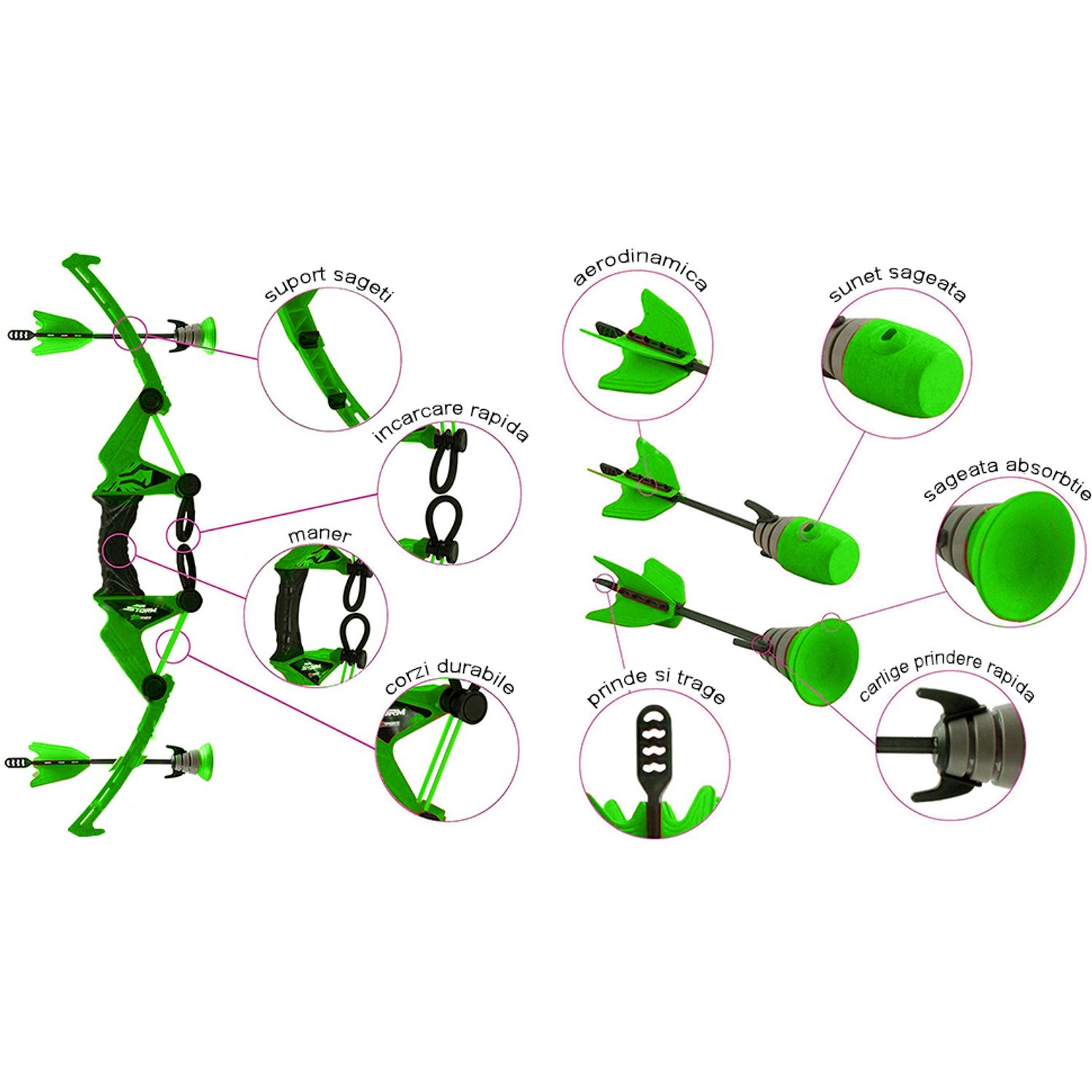 Set Arc Verde cu 3 sageti, Binoclu si Tinta, Salamandra Kids fotografia produsului View 6 L
