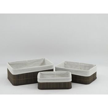 Set 3 Cutii Pentru Depozitare/organizatoare, Din Bambus Si Material Textil, Grunberg BM024/MARO (maro)