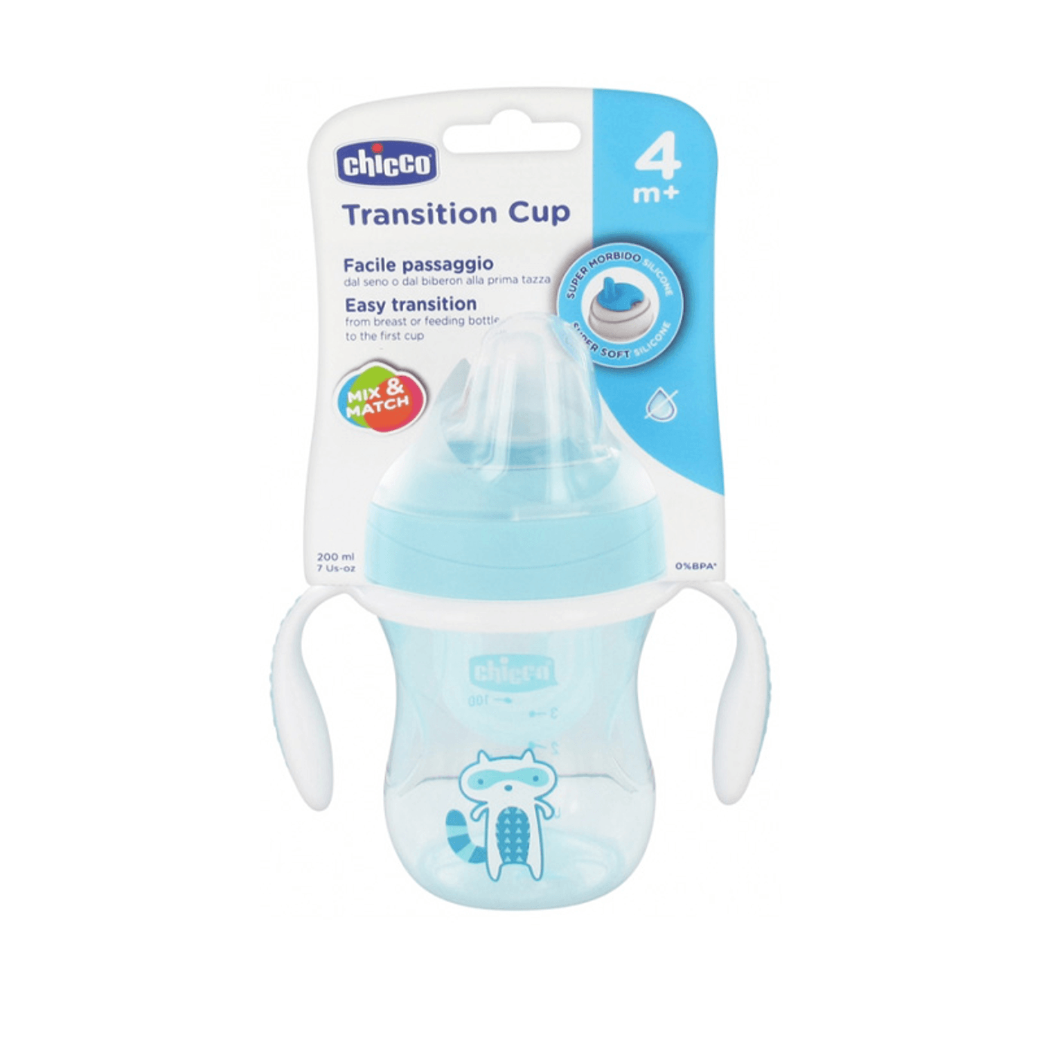 Biberon cu cioc si manere 200 ml 4 luni+ Chicco Transition Cup 069989, Turcoaz fotografia produsului View 3 L