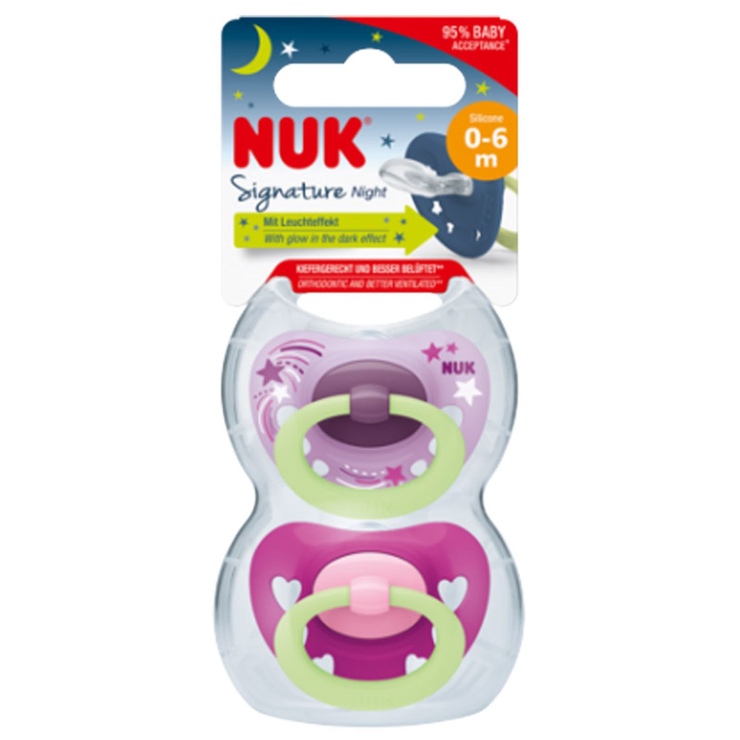 Set 2 suzete ortodontice din silicon Nuk Signature Night 736681-3-6, Mov fotografia produsului View 5 L