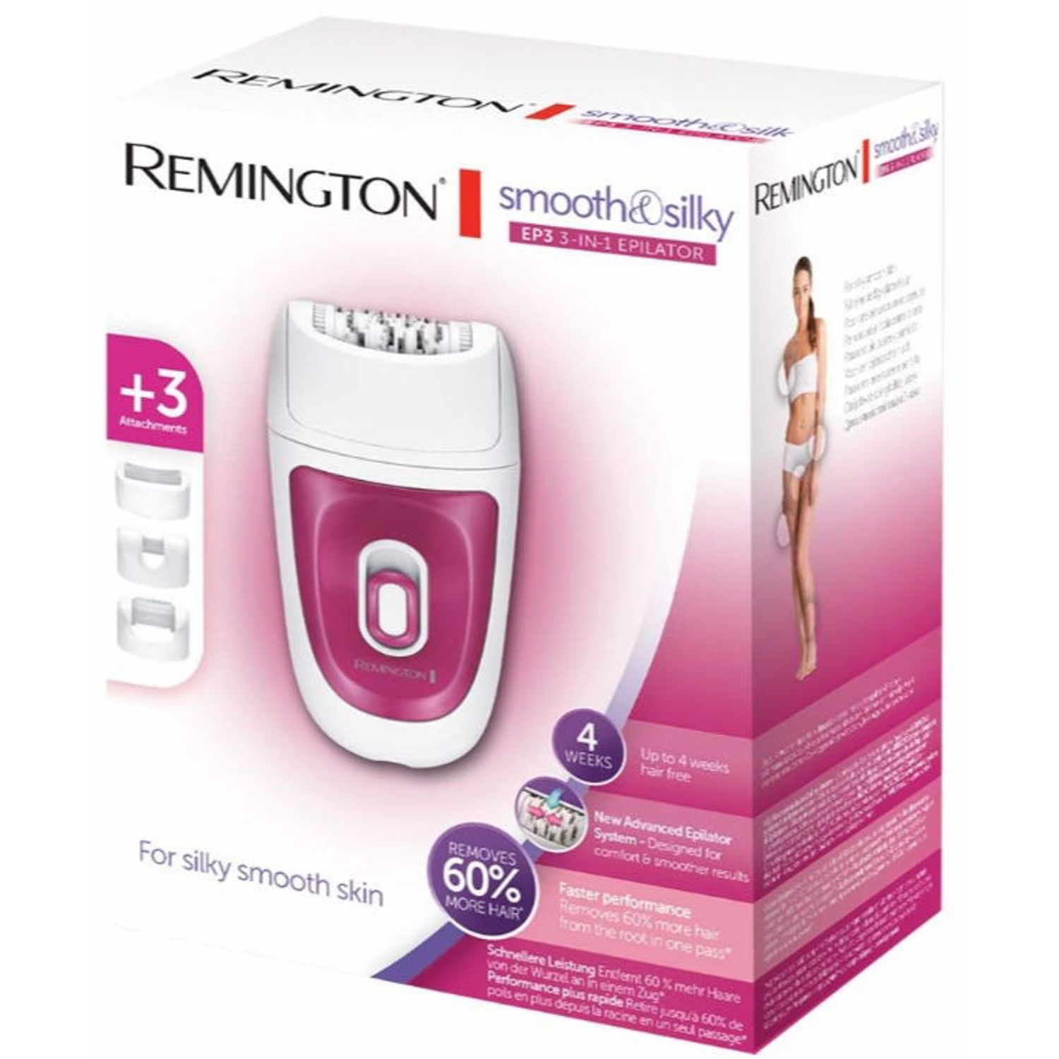 Epilator Remington Smooth&Silky EP7300, 3 in 1, 40 de pensete, 2 viteze, Masaj (Alb/Roz) fotografia produsului View 2 L