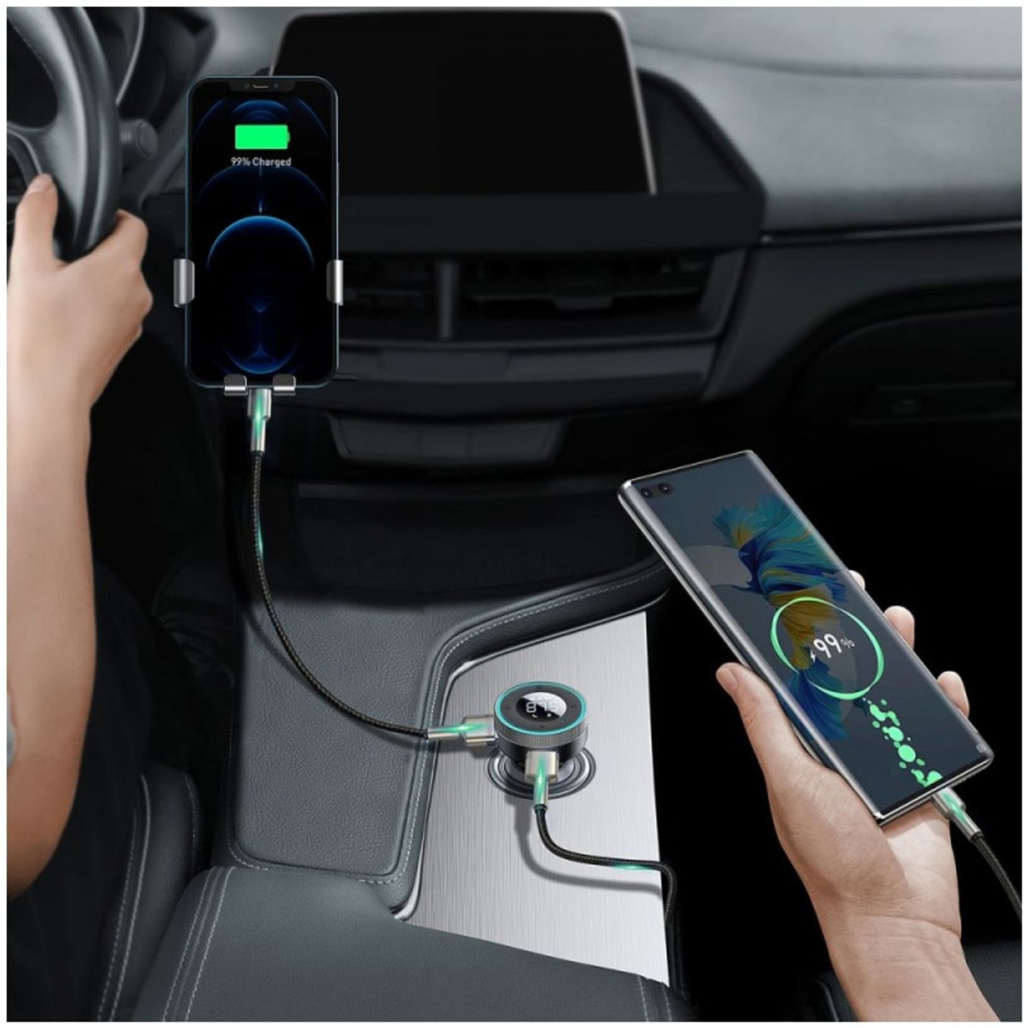 Modulator FM Bluetooth Baseus CCLH-01 Enjoy, Mp3 Player, 2 x USB (Negru) fotografia produsului View 8 L