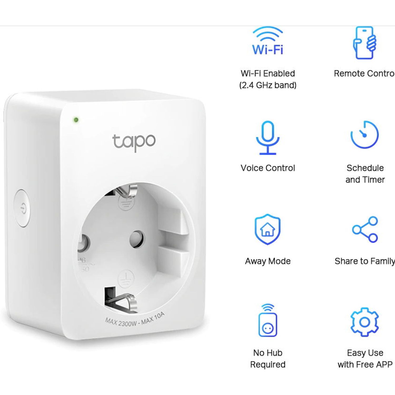Priza Wi-Fi inteligenta TP-LINK Tapo P100, Schuko, compatibila Google Assistant si Amazon Alexa, programabila, 2 pack (Alb) fotografia produsului View 2 L