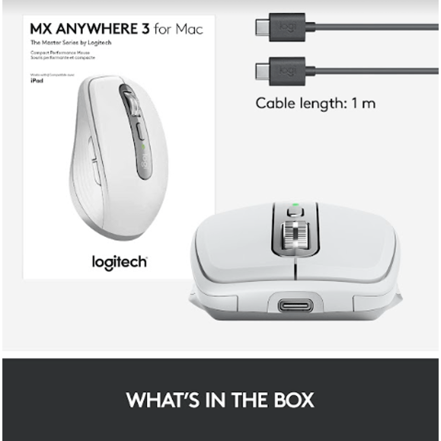 Mouse wireless Logitech MX Anywhere 3 for Mac, Bluetooth, Scroll MagSpeed, Multidevice, USB-C, Gri Mouse Wireless Logitech MX Anywhere 3 for Mac,  Scroll MagSpeed, Multidevice, USB-C, 4000 DPI (Gri) fotografia produsului View 12 L