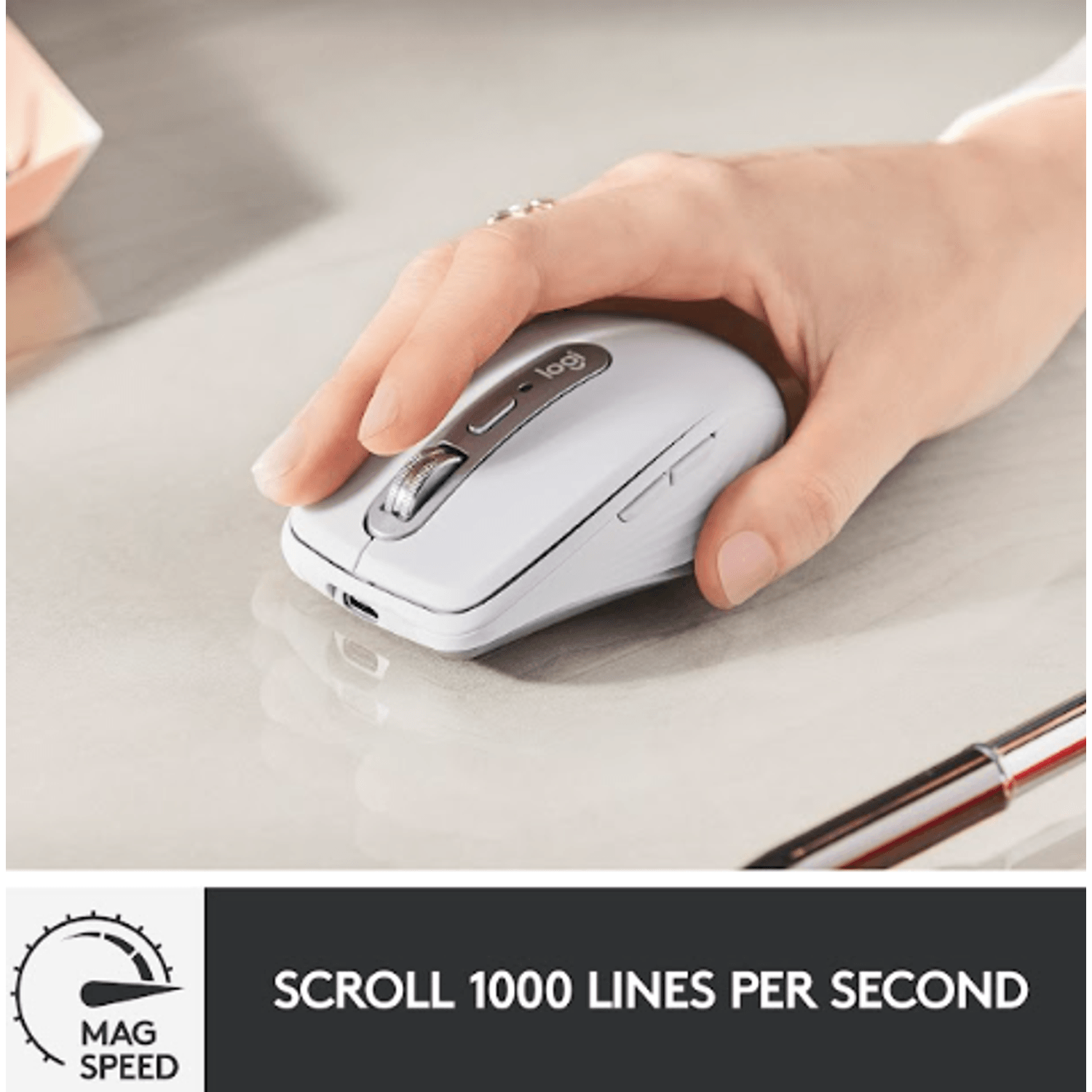 Mouse wireless Logitech MX Anywhere 3 for Mac, Bluetooth, Scroll MagSpeed, Multidevice, USB-C, Gri Mouse Wireless Logitech MX Anywhere 3 for Mac,  Scroll MagSpeed, Multidevice, USB-C, 4000 DPI (Gri) fotografia produsului View 5 L