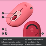 Mouse wireless Logitech Pop Heartbreaker, Ambidextru, Rosu Mouse Wireless Logitech POP, Bluetooth, 4000 DPI (Rosu) fotografia produsului View 12 S