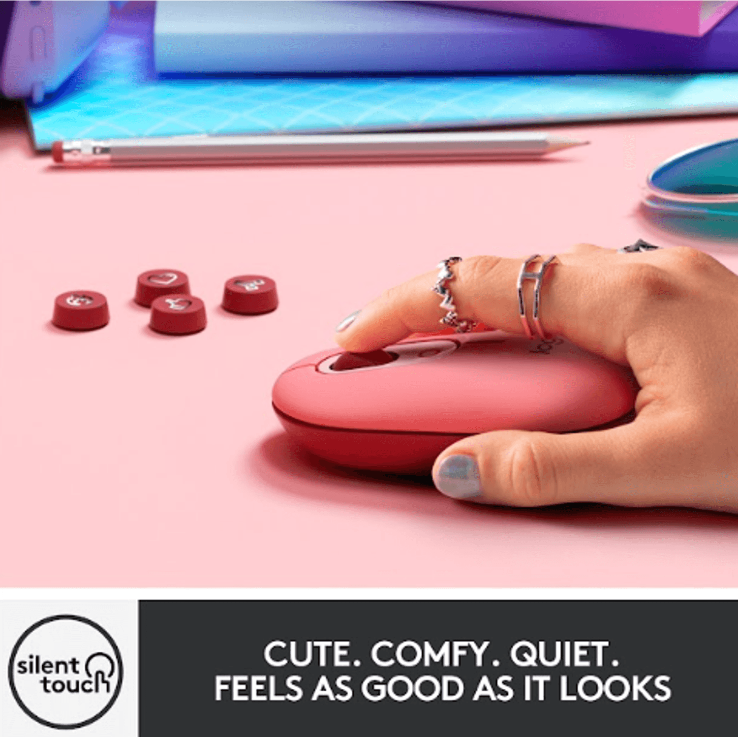 Mouse wireless Logitech Pop Heartbreaker, Ambidextru, Rosu Mouse Wireless Logitech POP, Bluetooth, 4000 DPI (Rosu) fotografia produsului View 8 L