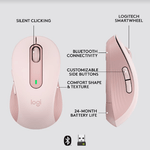 Mouse Wireless Logitech Signature M650 L Left, Bluetooth/USB, recomandat pentru mana stanga (Roz) fotografia produsului View 8 S