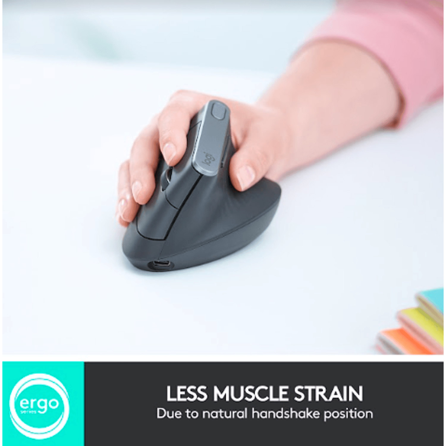Mouse wireless ergonomic Logitech MX Vertical, Negru Mouse Wireless Logitech MX Vertical, 1600 DPI, USB, Ergonomic (Negru) fotografia produsului View 8 L