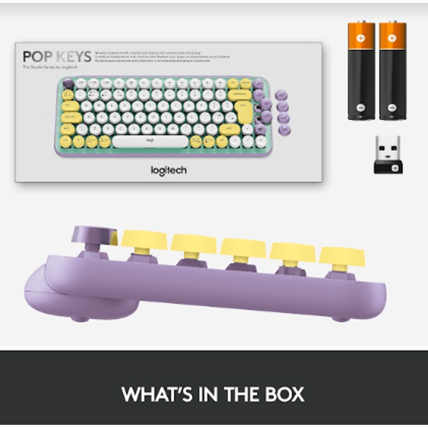 Tastatura Wireless Mecanica  Logitech POP Keys, Bluetooth (Mov/Verde) fotografia produsului View 9 L