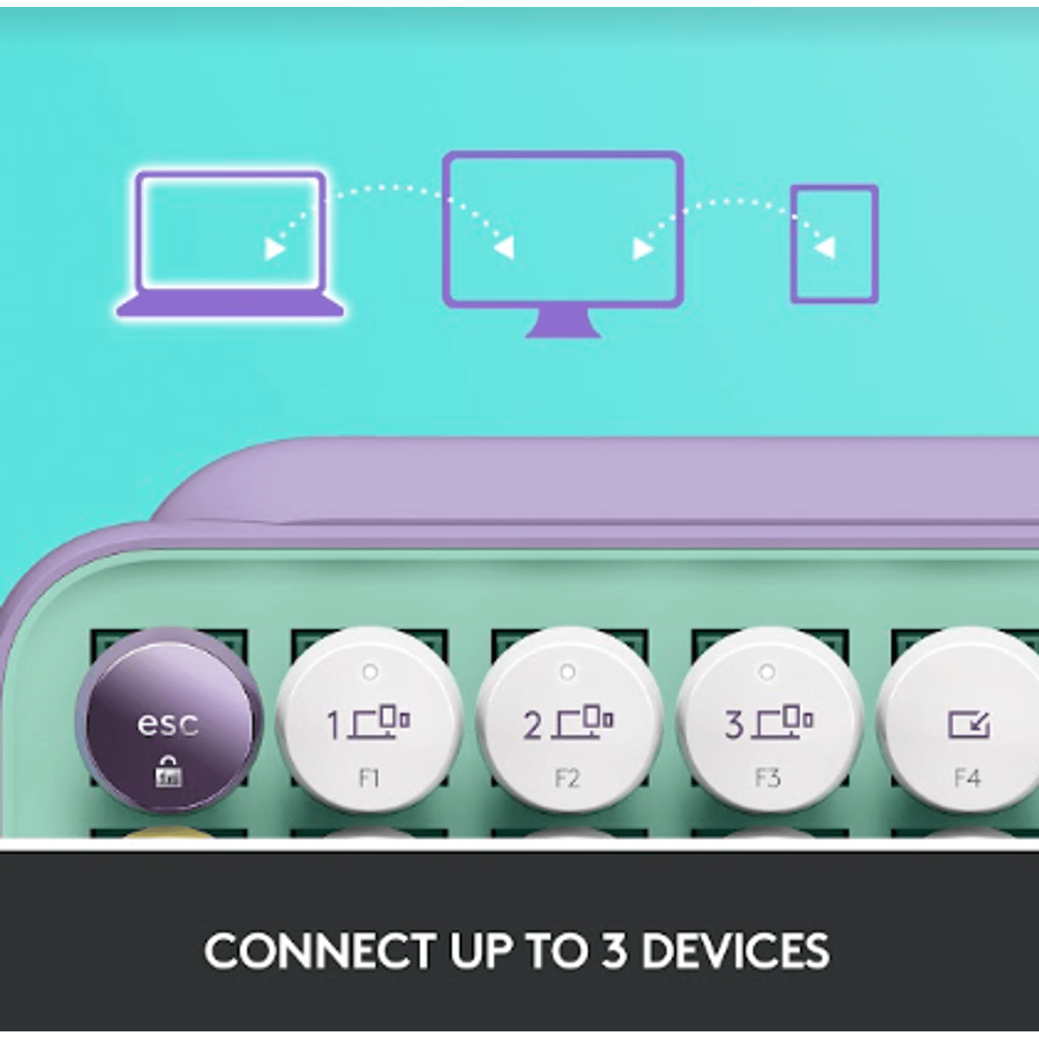 Tastatura Wireless Mecanica  Logitech POP Keys, Bluetooth (Mov/Verde) fotografia produsului View 11 L