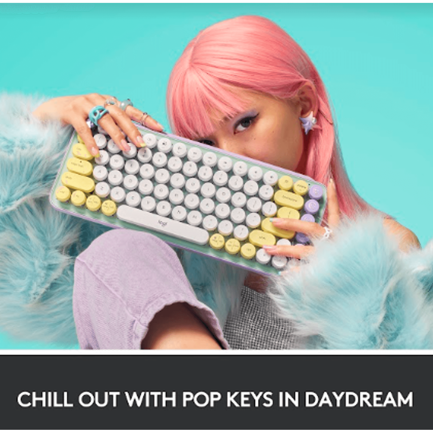 Tastatura Wireless Mecanica  Logitech POP Keys, Bluetooth (Mov/Verde) fotografia produsului View 7 L