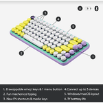 Tastatura Wireless Mecanica  Logitech POP Keys, Bluetooth (Mov/Verde) fotografia produsului View 12 S