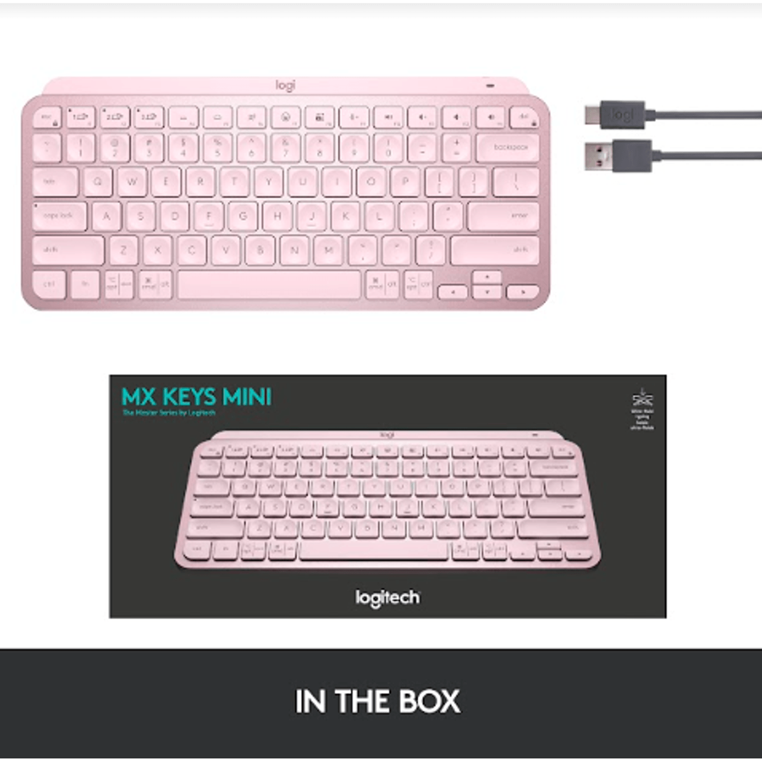 Tastatura Wireless LOGITECH MX Keys Mini Minimalist, Illuminata (Roz) fotografia produsului View 9 L