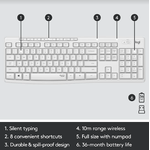 Kit wireless tastatura si mouse Logitech MK295 Silent, US layout, USB (Alb) fotografia produsului View 12 S