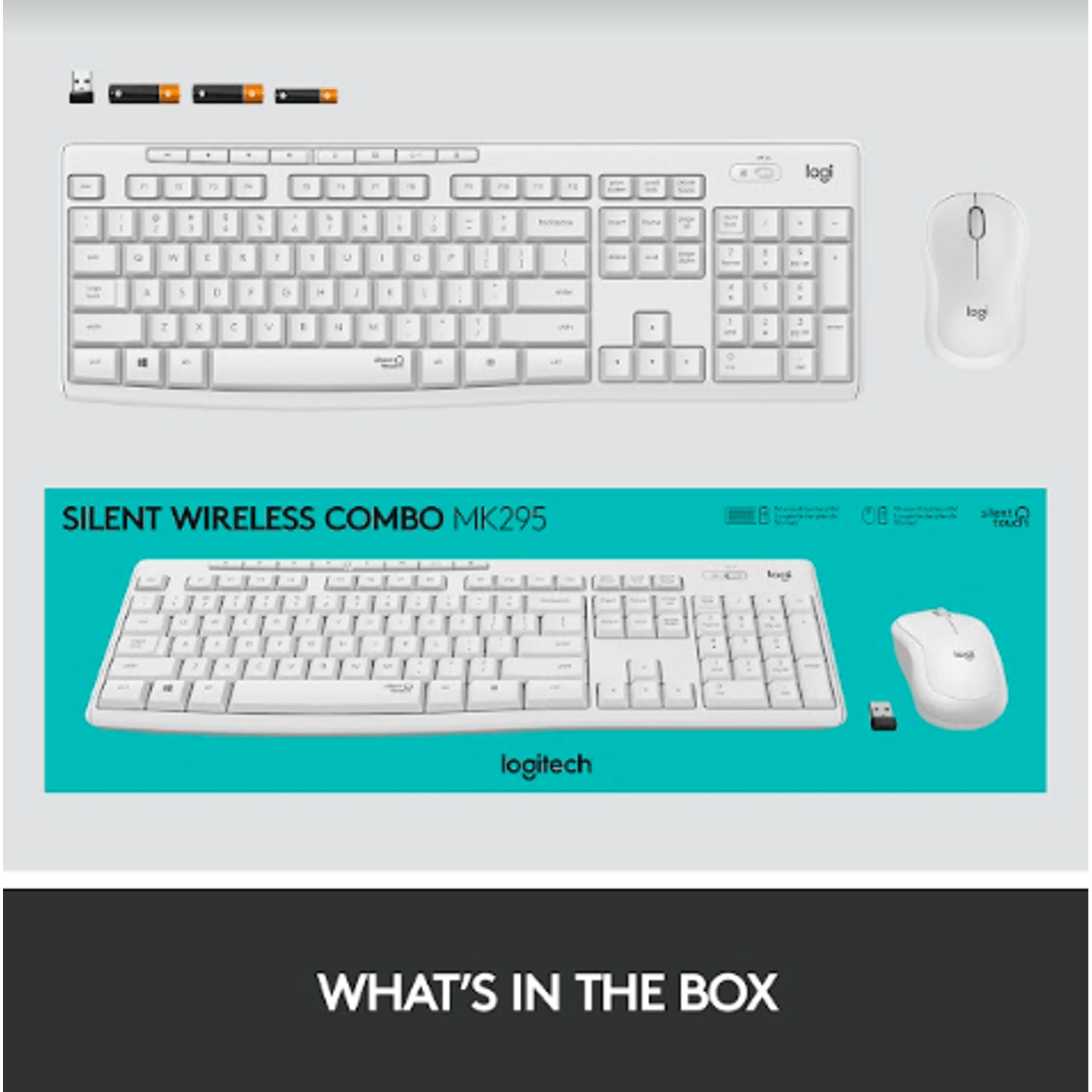 Kit wireless tastatura si mouse Logitech MK295 Silent, US layout, USB (Alb) fotografia produsului View 10 L