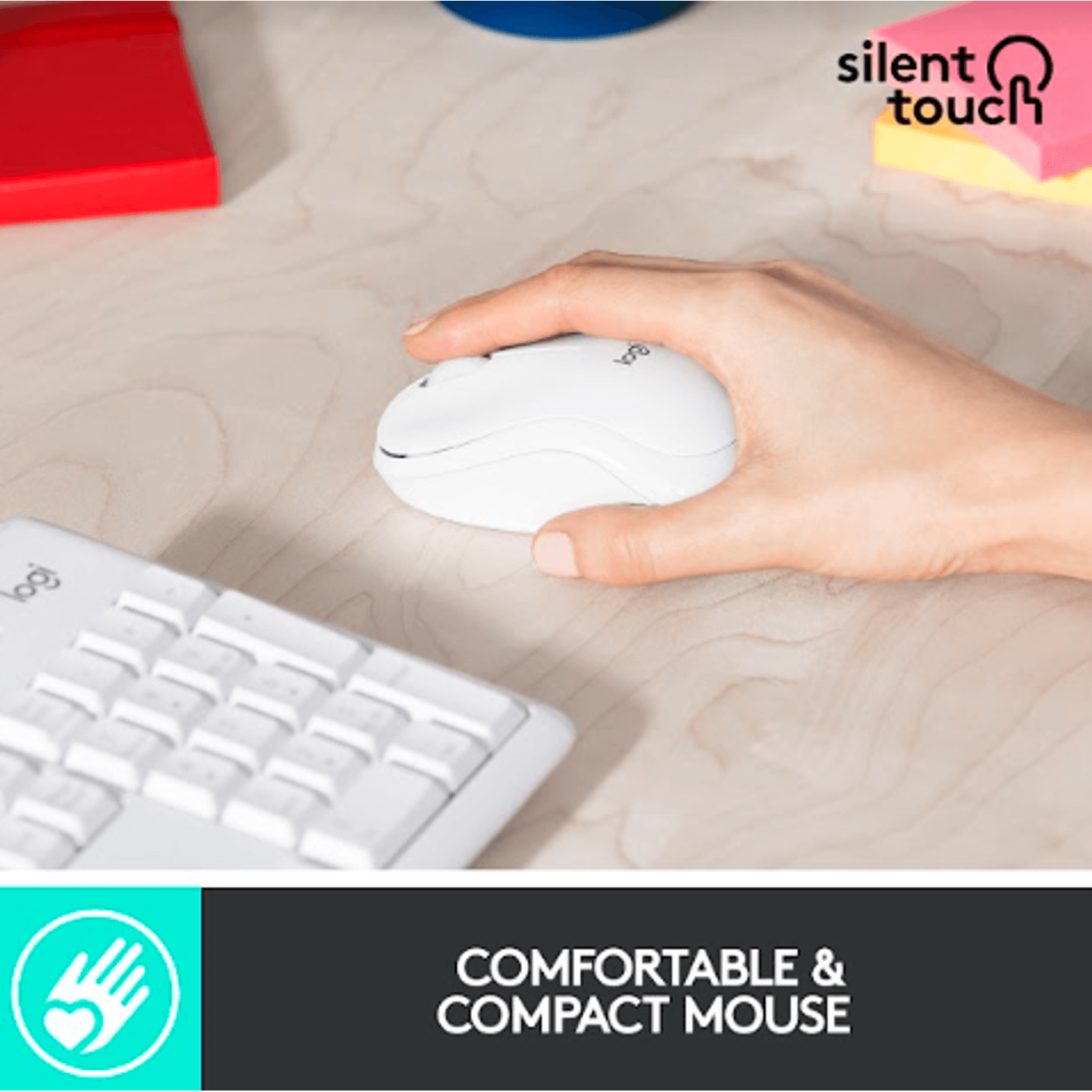 Kit wireless tastatura si mouse Logitech MK295 Silent, US layout, USB (Alb) fotografia produsului View 9 L