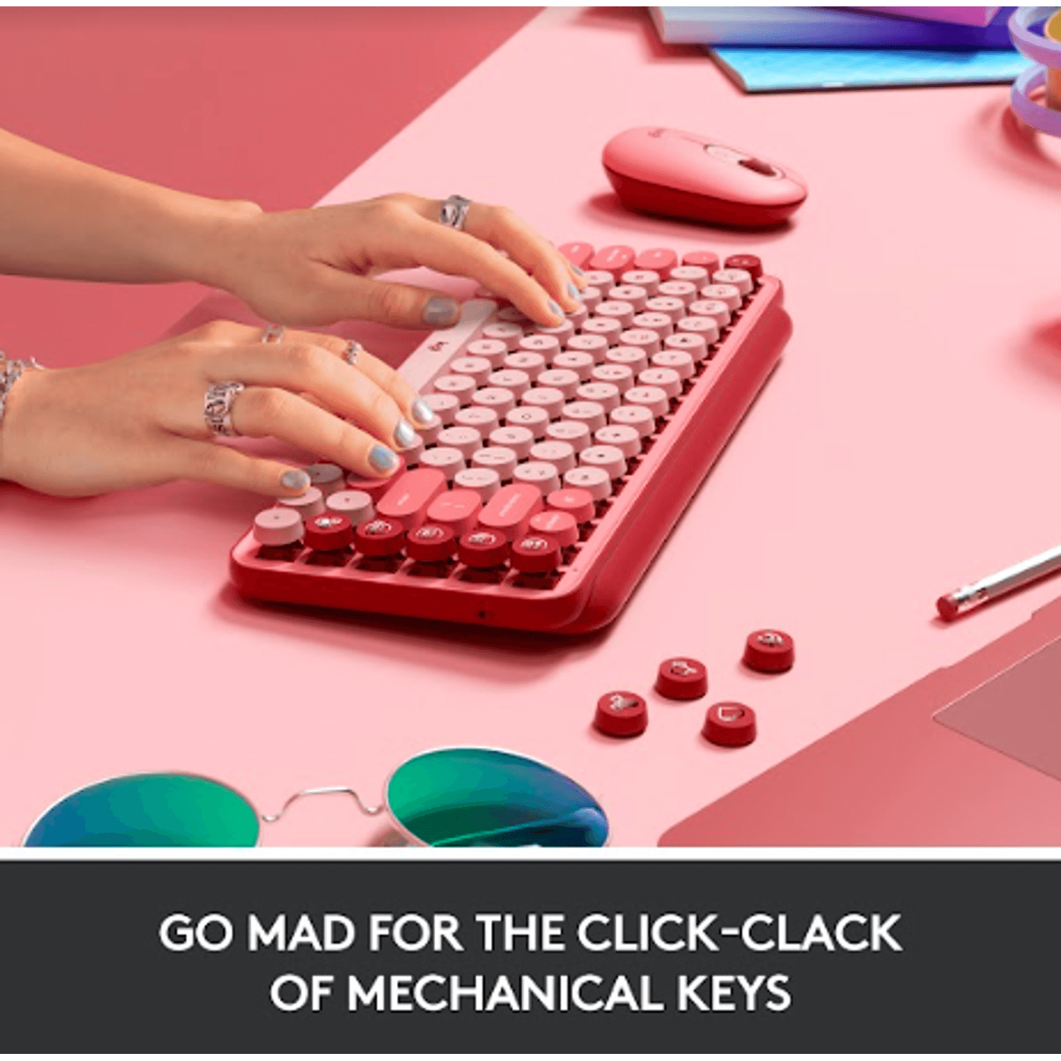 Tastatura Wireless Mecanica Logitech POP Keys, Bluetooth (Rosu) fotografia produsului View 10 L