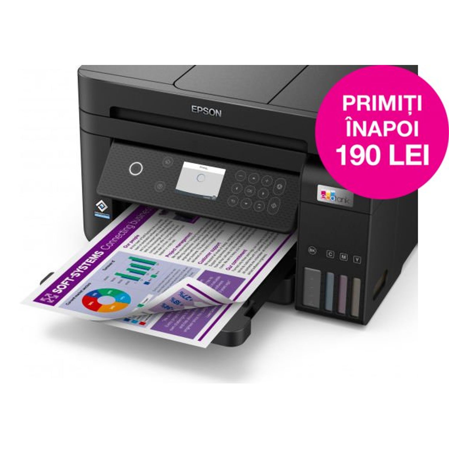 Multifunctional Epson EcoTank L6270, inkjet, A4, 15.5ppm, Duplex, ADF, USB, Retea, Wireless (Negru) fotografia produsului View 3 L