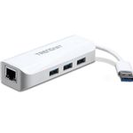 Placa de retea TRENDnet TU3-ETGH3, USB 3.0, Gigabit + USB Hub (Alb) fotografia produsului