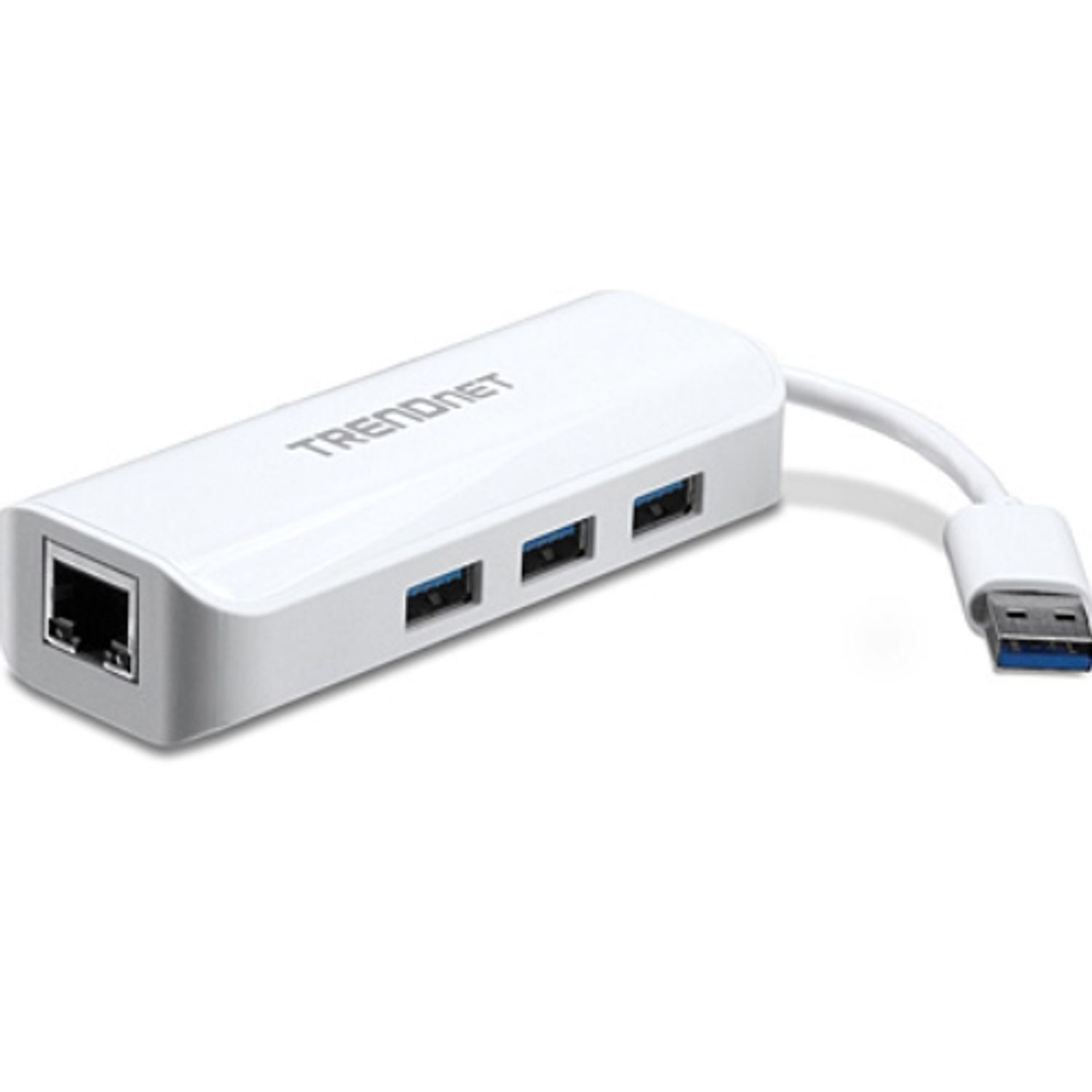 Placa de retea TRENDnet TU3-ETGH3, USB 3.0, Gigabit + USB Hub (Alb) fotografia produsului