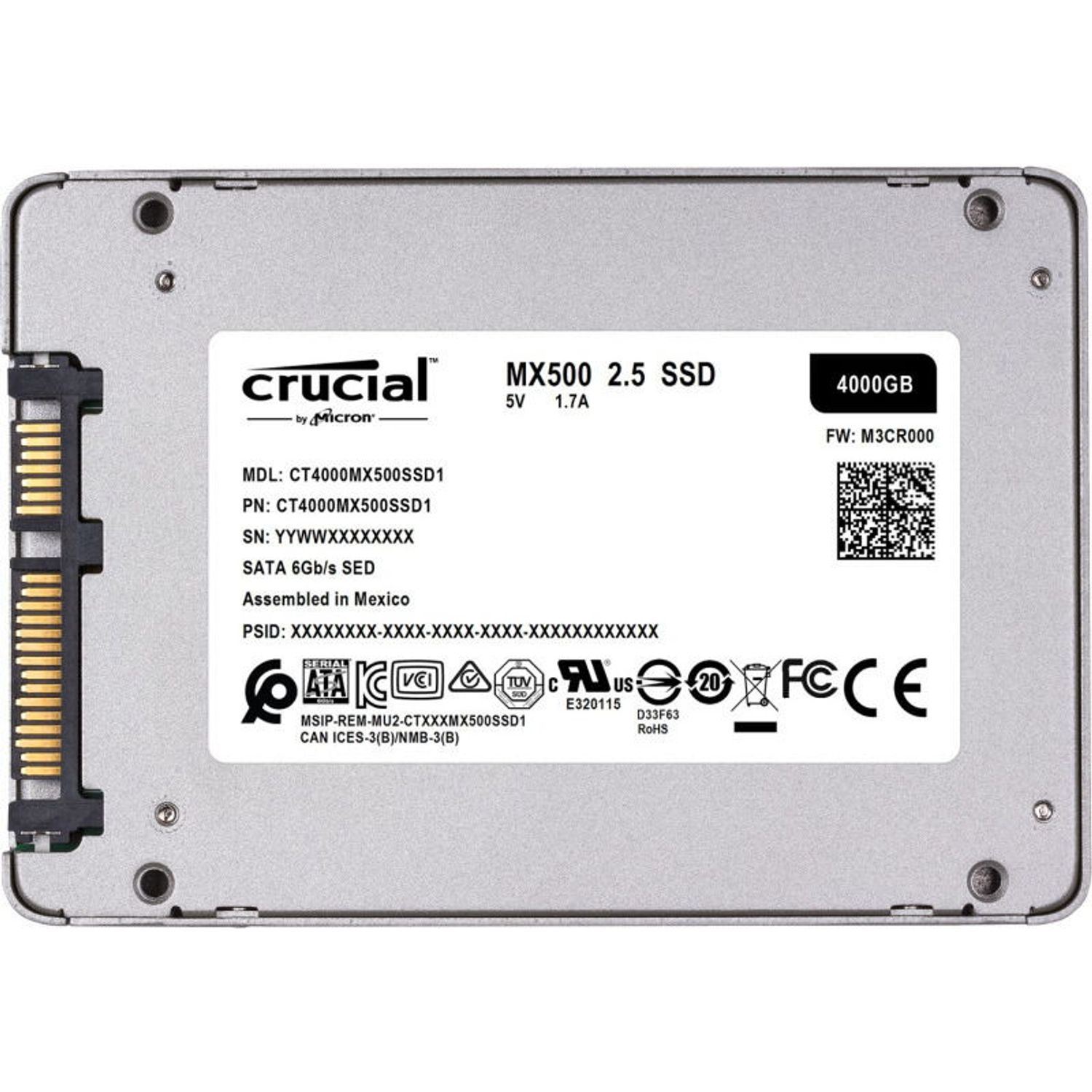 SSD Crucial MX500 4TB SATA-III 2.5" fotografia produsului View 3 L