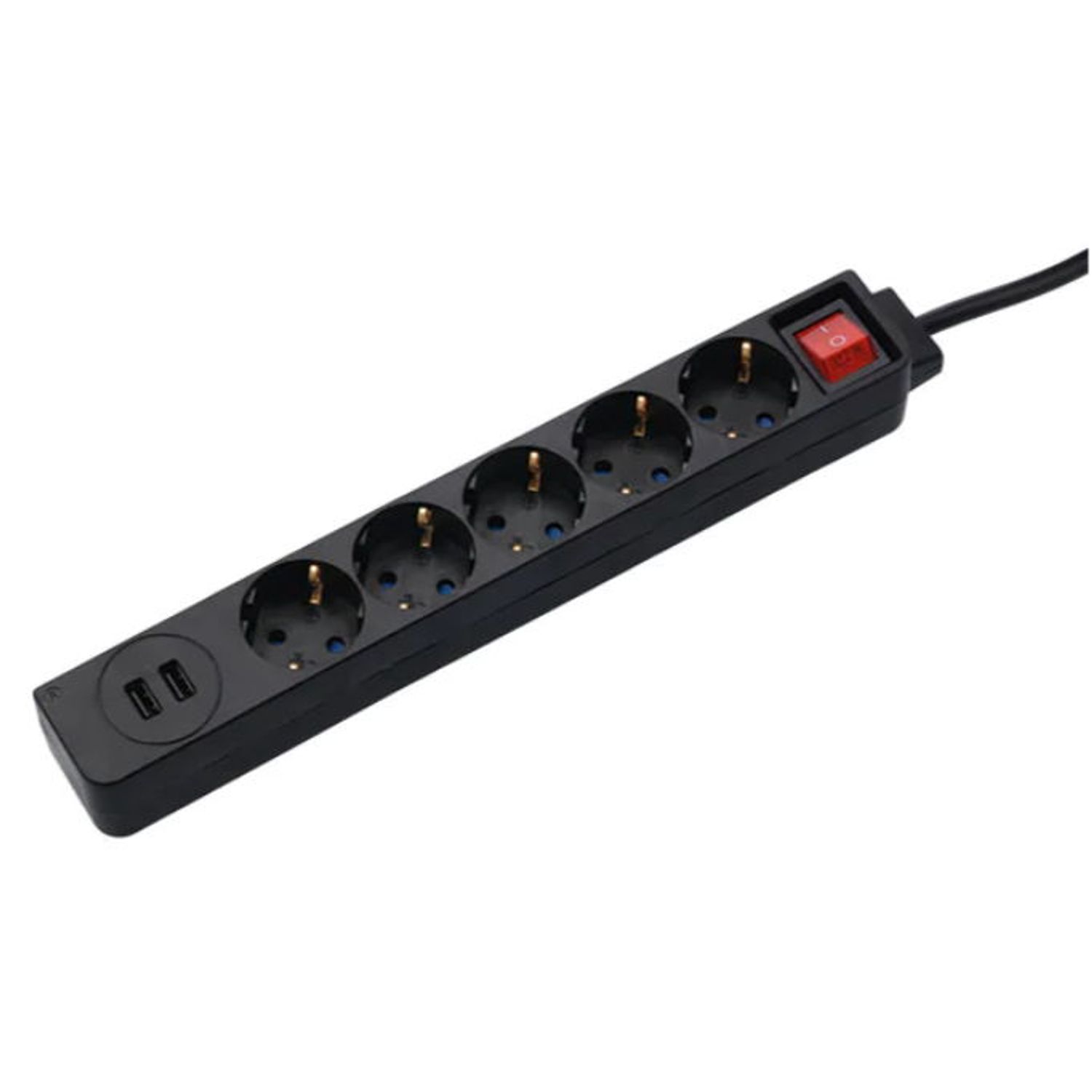 Prelungitor HAMA 137351, 5 prize, 2 x USB, 1.4m (Negru) fotografia produsului