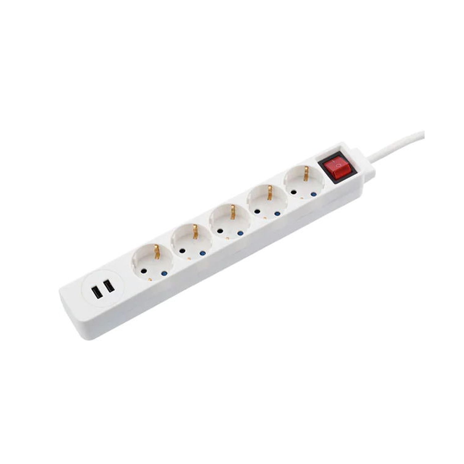 Prelungitor Hama 137350, 5 prize, 2 USB, 1.4m (Alb) fotografia produsului