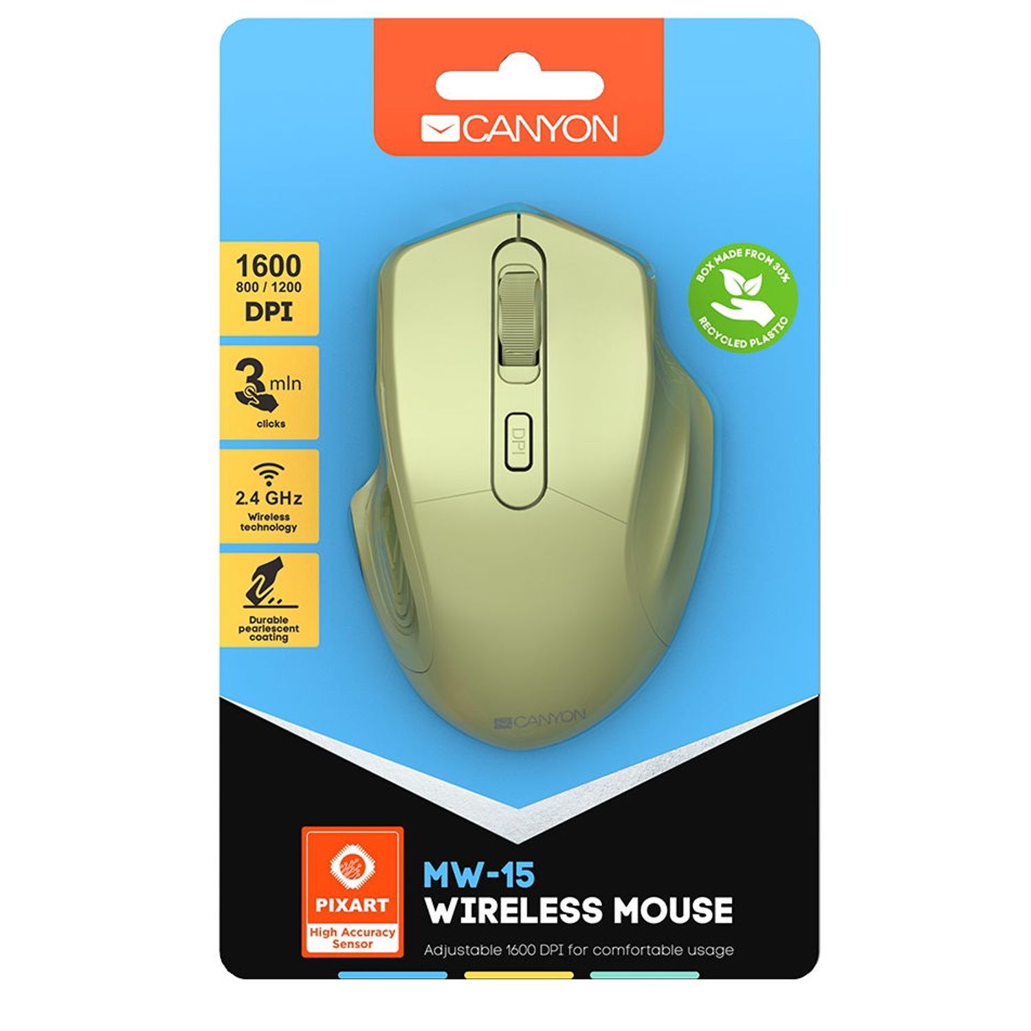 Mouse Optic Wireless Canyon CNE-CMSW15GO, 1600DPI (Auriu) fotografia produsului View 4 L