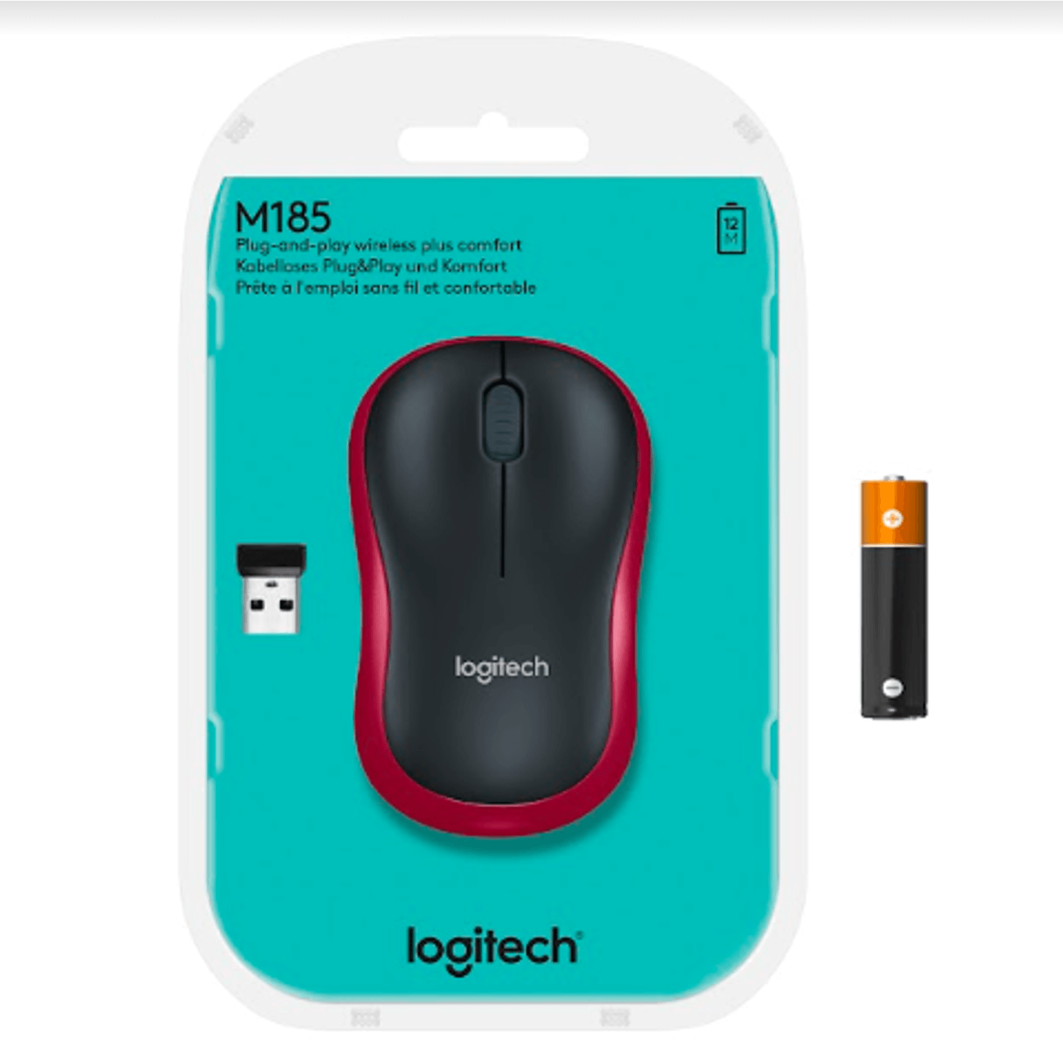 Mouse Optic Wireless Logitech M185, USB, 1000 DPI (Rosu) fotografia produsului View 7 L