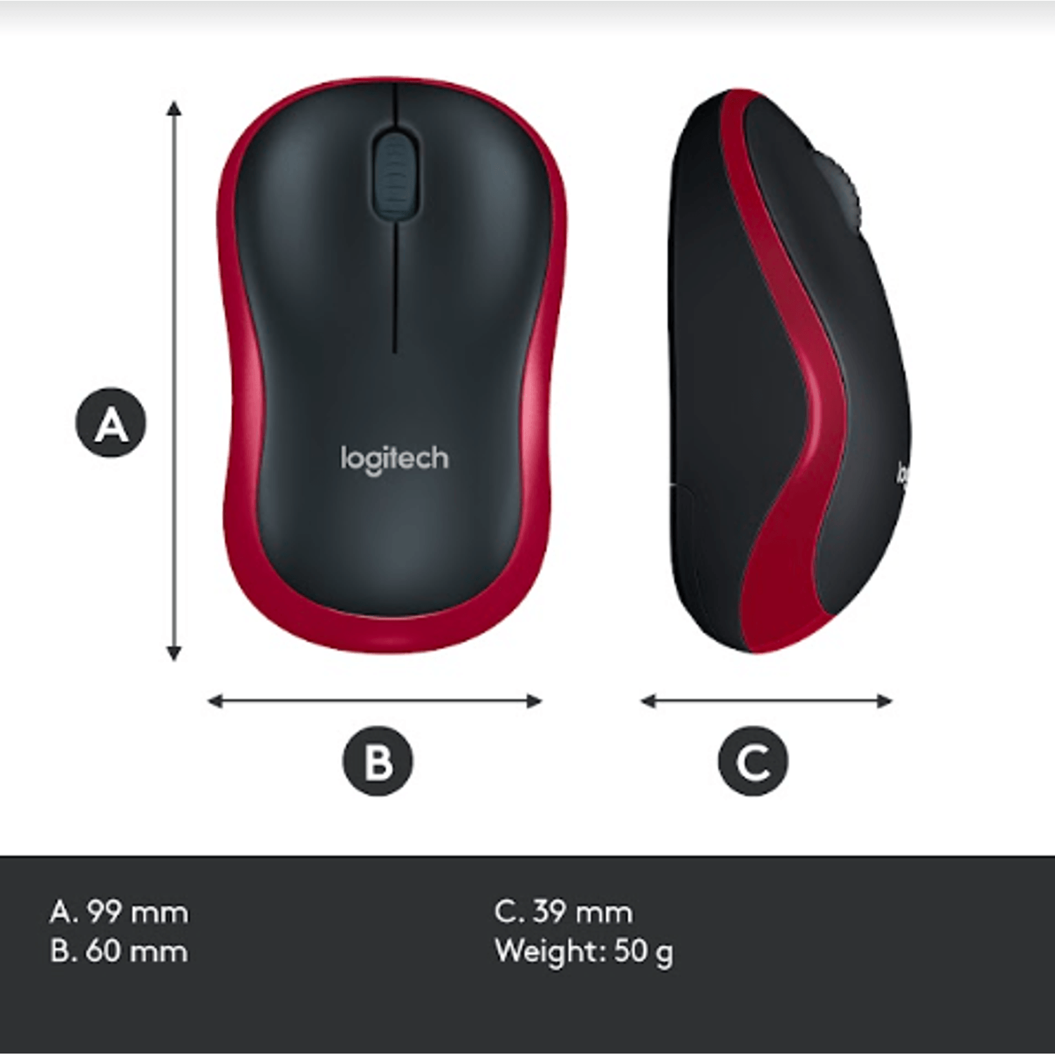 Mouse Optic Wireless Logitech M185, USB, 1000 DPI (Rosu) fotografia produsului View 9 L