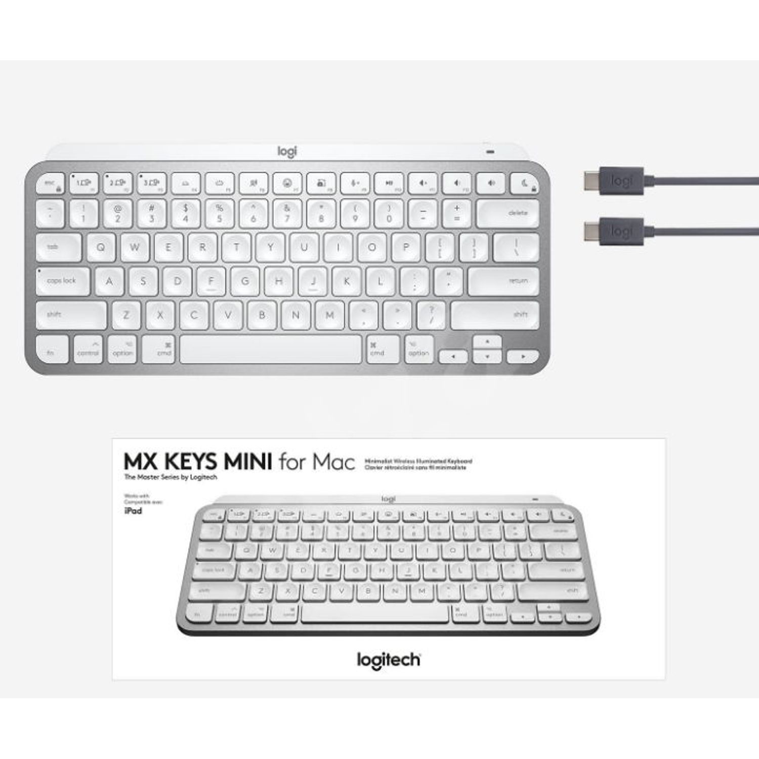 Tastatura Wireless LOGITECH MX Keys Mini Minimalist for Mac, Iluminata (Alb) fotografia produsului View 2 L