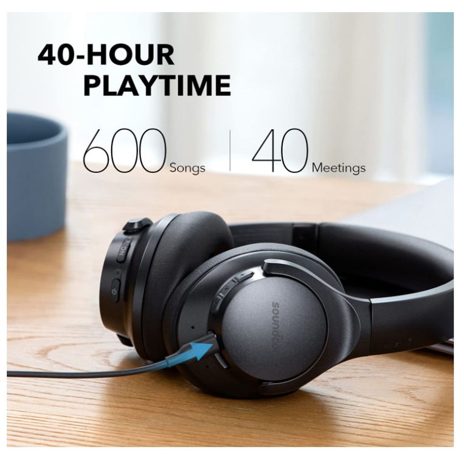 Casti Stereo Anker Soundcore Life Q20+, Bluetooth, Active Noise Cancelling, MultiPoint, Microfon (Negru) fotografia produsului View 3 L