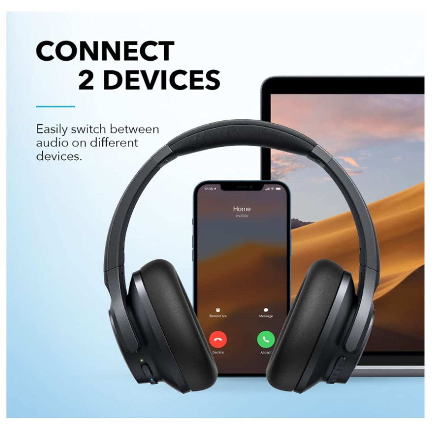 Casti Stereo Anker Soundcore Life Q20+, Bluetooth, Active Noise Cancelling, MultiPoint, Microfon (Negru) fotografia produsului View 4 L