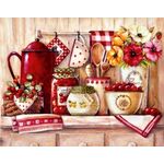 Tablou cu rama de lemn 927, Bucatarie traditionala, Pictura cu Diamante, Goblen cu pietre 5D, 40 x 50 cm fotografia produsului