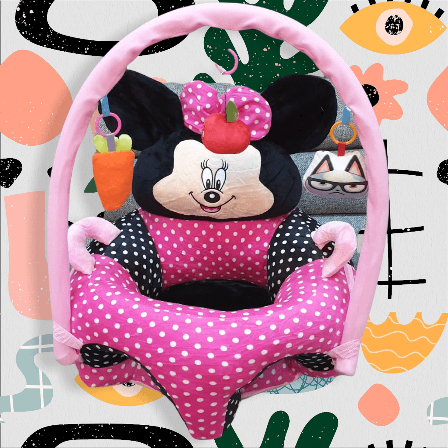 Fotoliu bebe cu spatar si arcada - Minnie Mouse 3D, roz, din plus fotografia produsului View 2 L