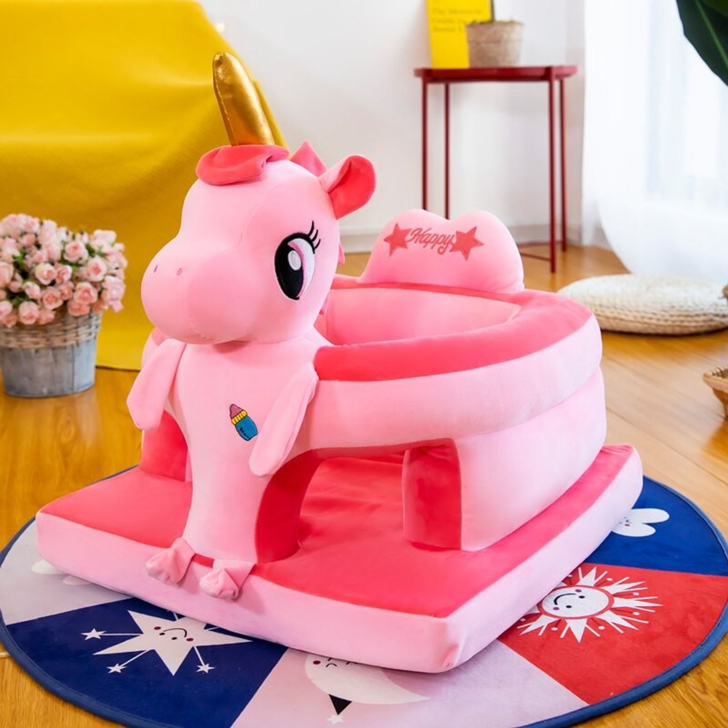 Fotoliu de sustinere bebe, din plus, cu placa de burete - Unicorn roz fotografia produsului View 9 L