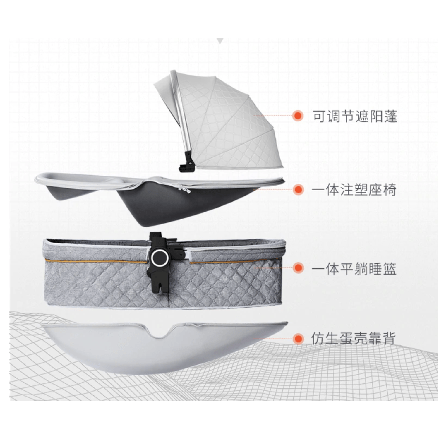 Carucior 2 in 1 Egg Shape F1 - roz fotografia produsului View 11 L