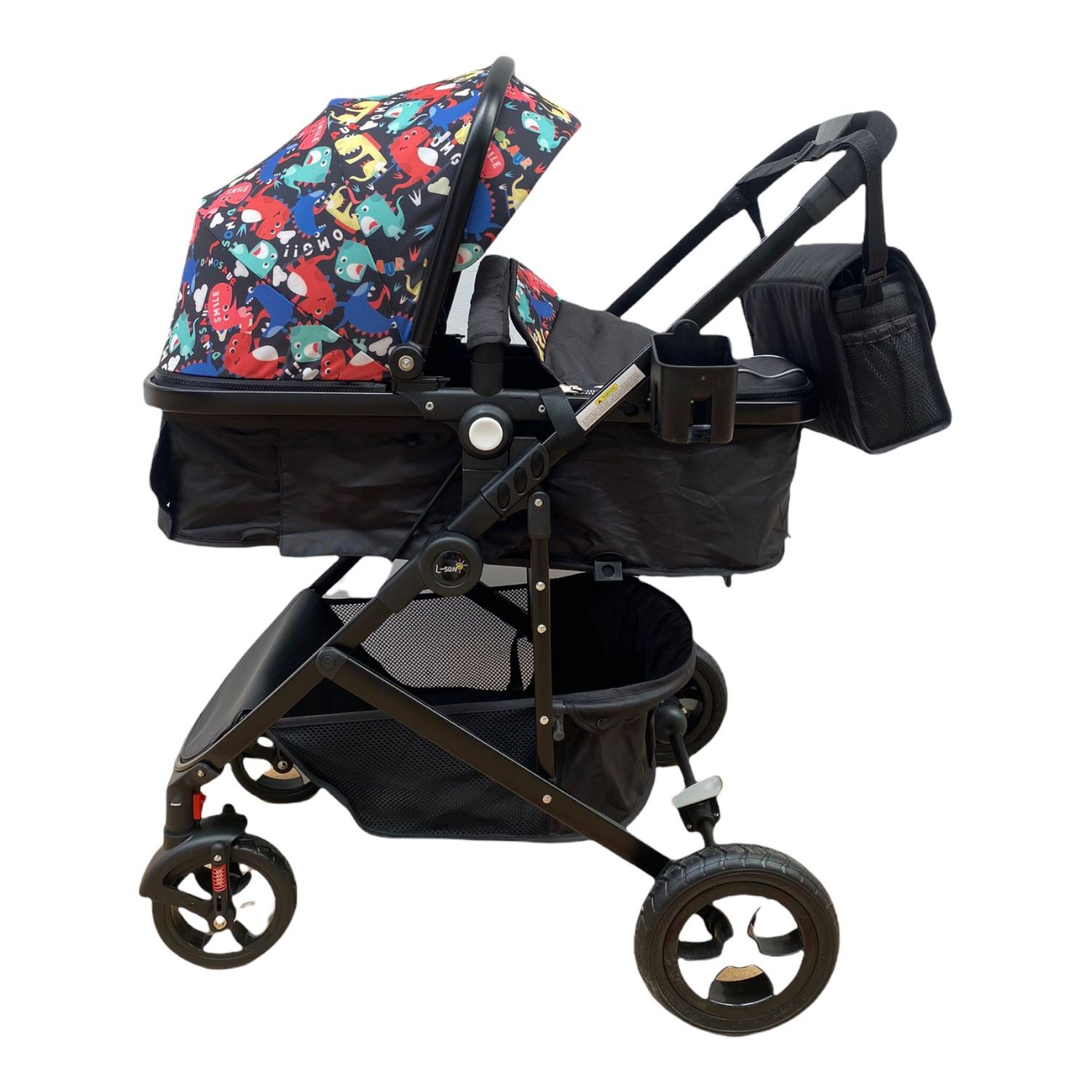 Carucior 2 in 1 transformabil landou-sport, 808 Negru cu flori fotografia produsului View 6 L
