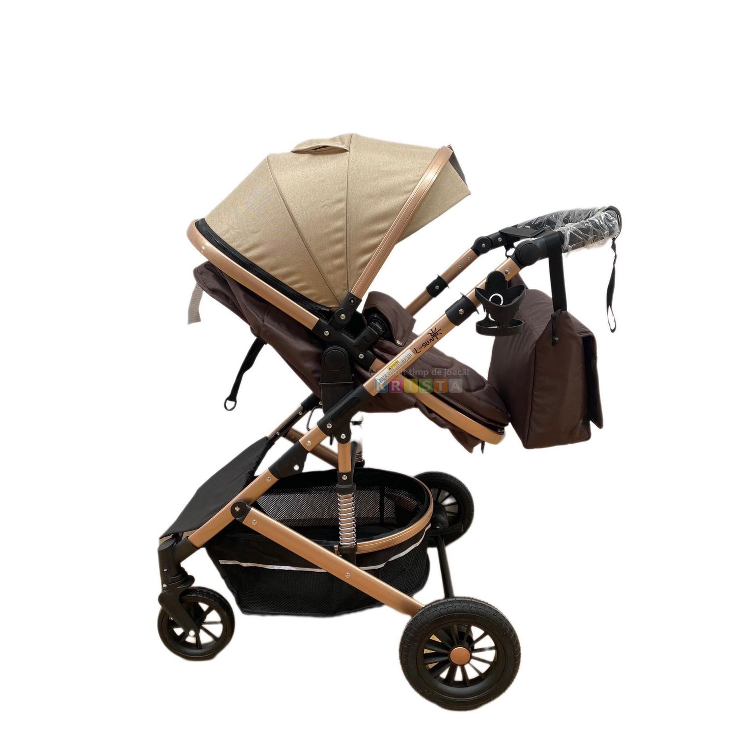 Carucior 2 in 1, reversibil, cu suspensii, T7 crem - L-Sun fotografia produsului View 3 L