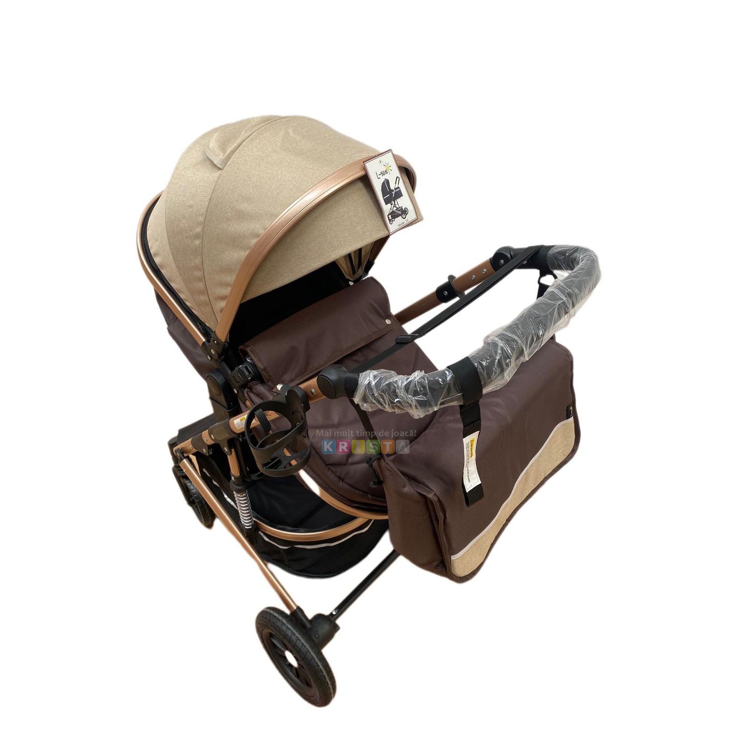 Carucior 2 in 1, reversibil, cu suspensii, T7 crem - L-Sun fotografia produsului View 6 L