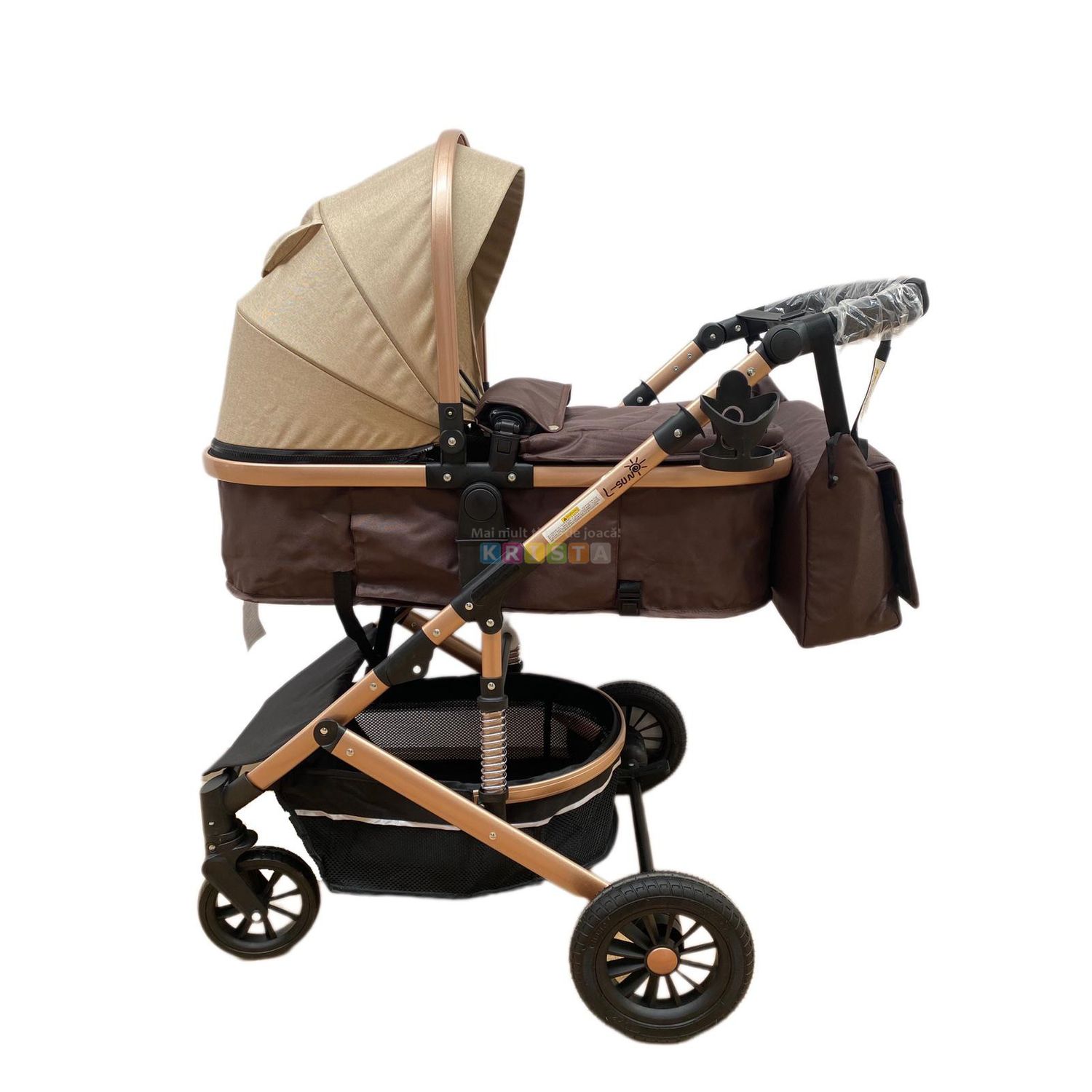 Carucior 2 in 1, reversibil, cu suspensii, T7 crem - L-Sun fotografia produsului