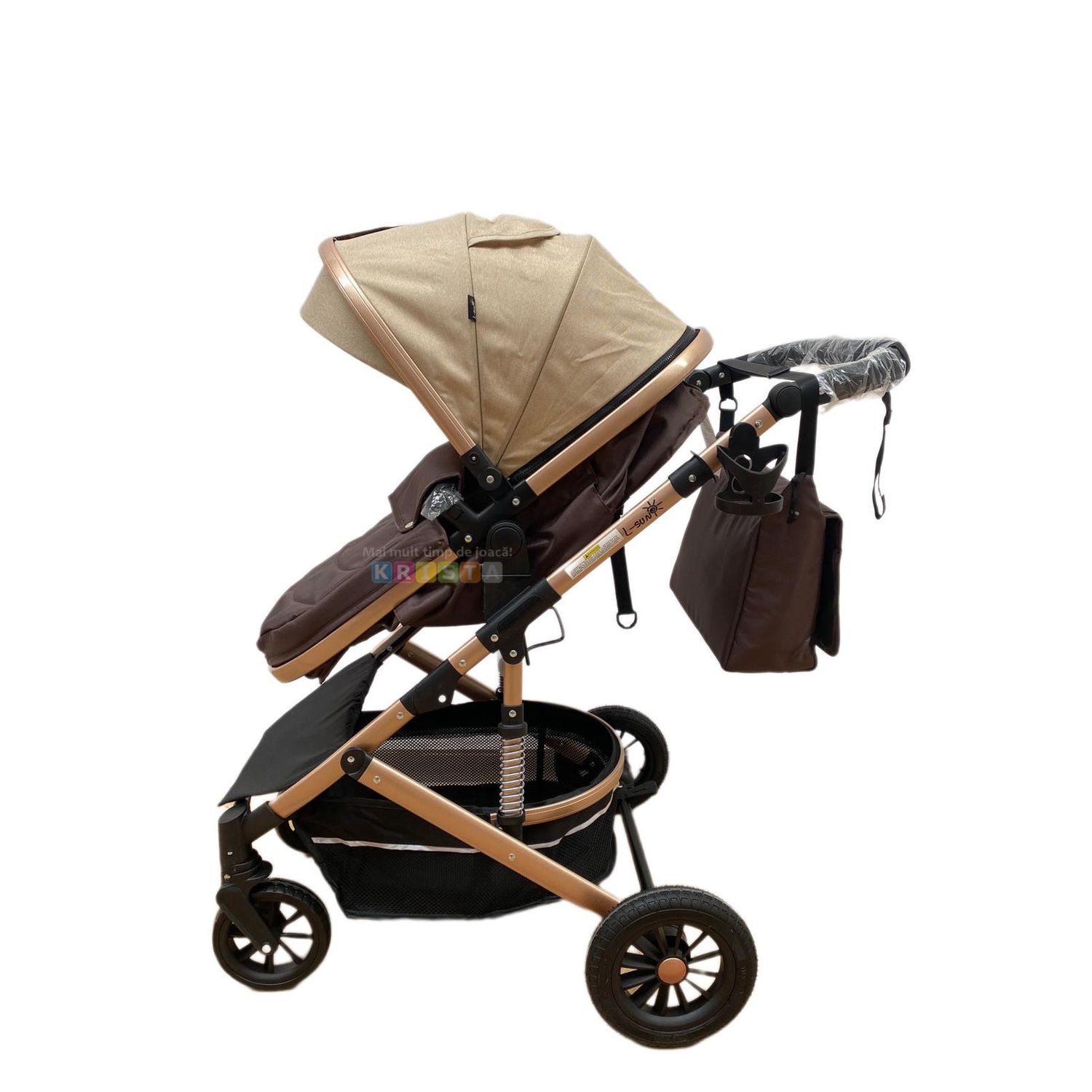 Carucior 2 in 1, reversibil, cu suspensii, T7 crem - L-Sun fotografia produsului View 4 L