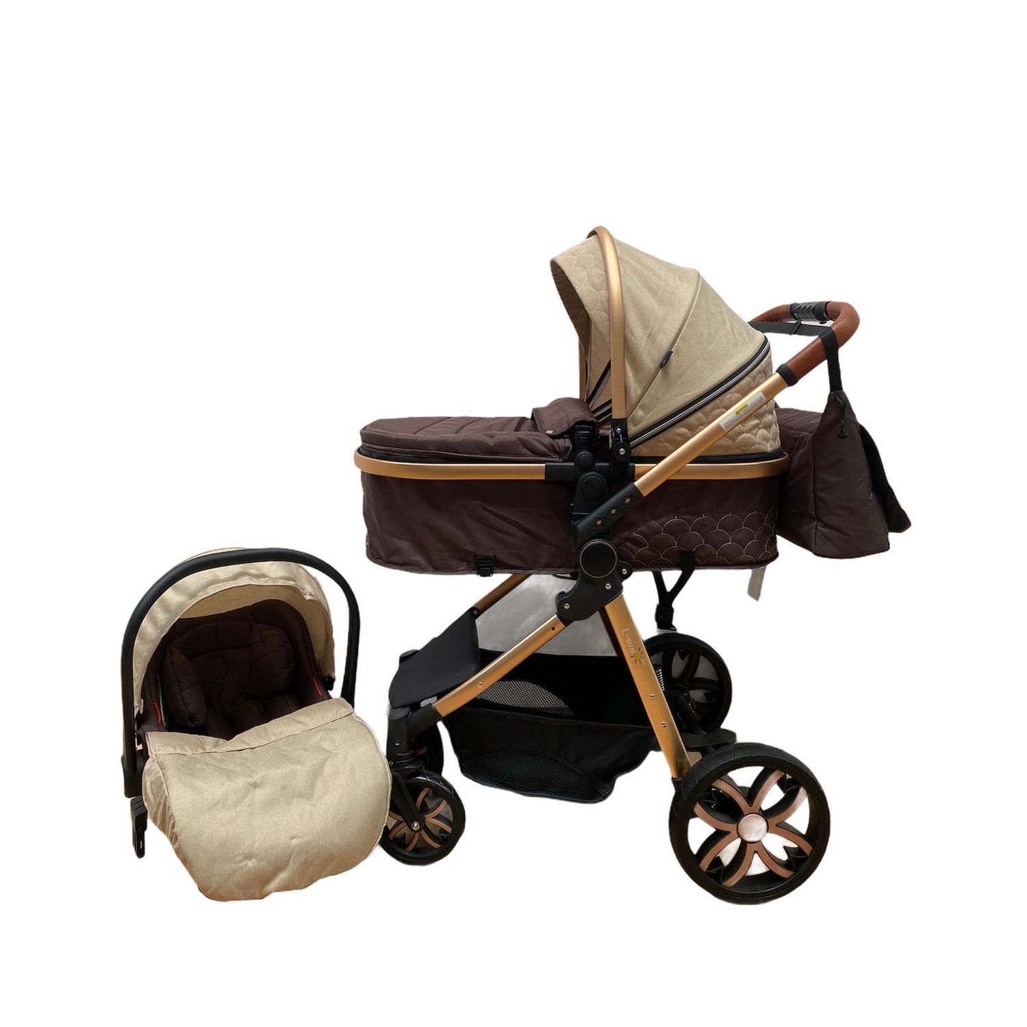 Carucior 3 in 1, cu suspensii, reversibil, T9 - crem fotografia produsului