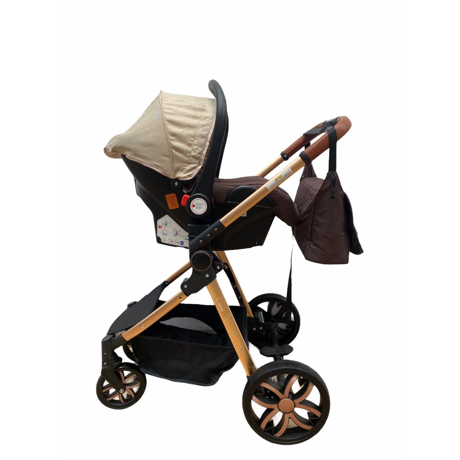 Carucior 3 in 1, cu suspensii, reversibil, T9 - crem fotografia produsului View 11 L