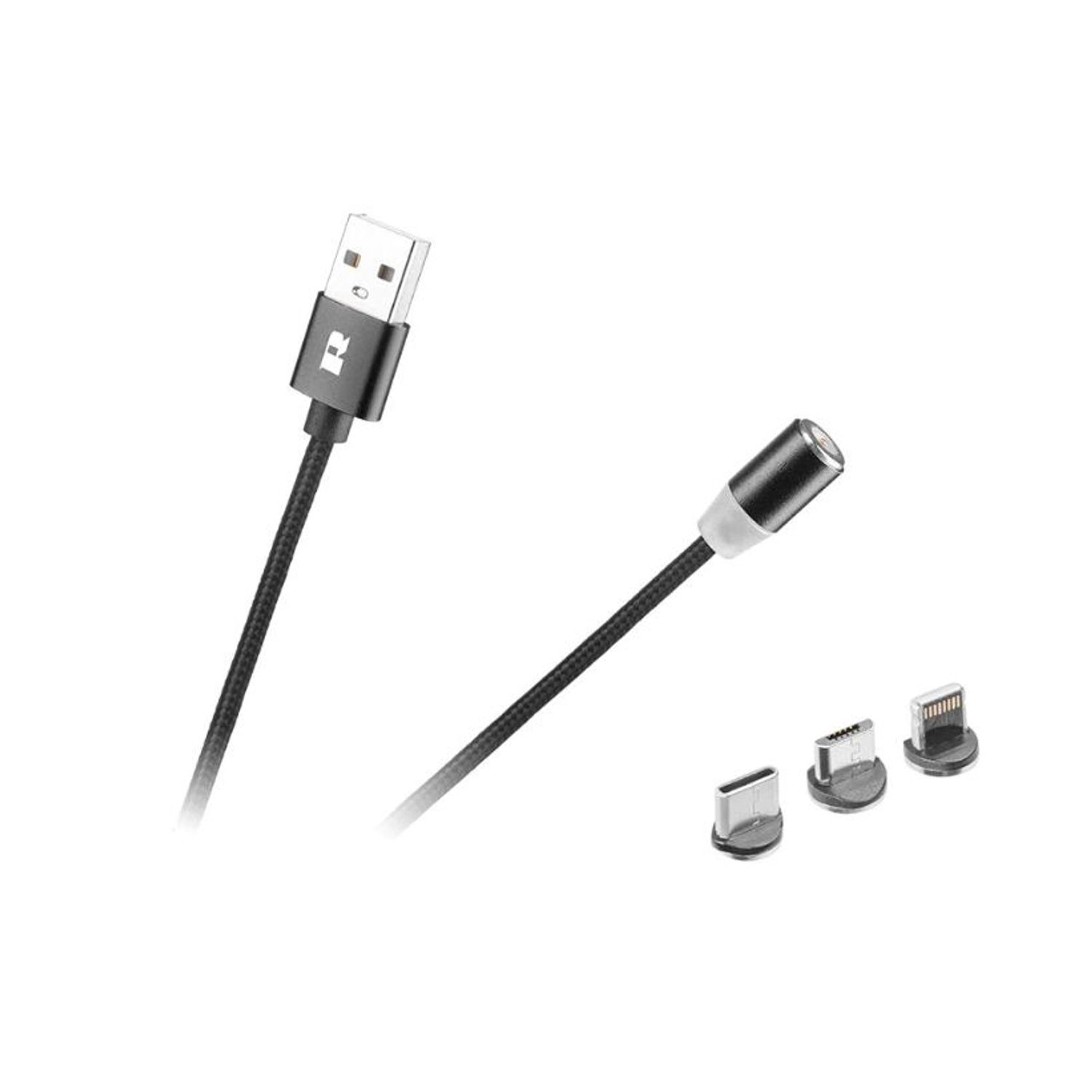 Cablu USB magnetic 3 in 1 Rebel 100 cm negru, USB-C fotografia produsului