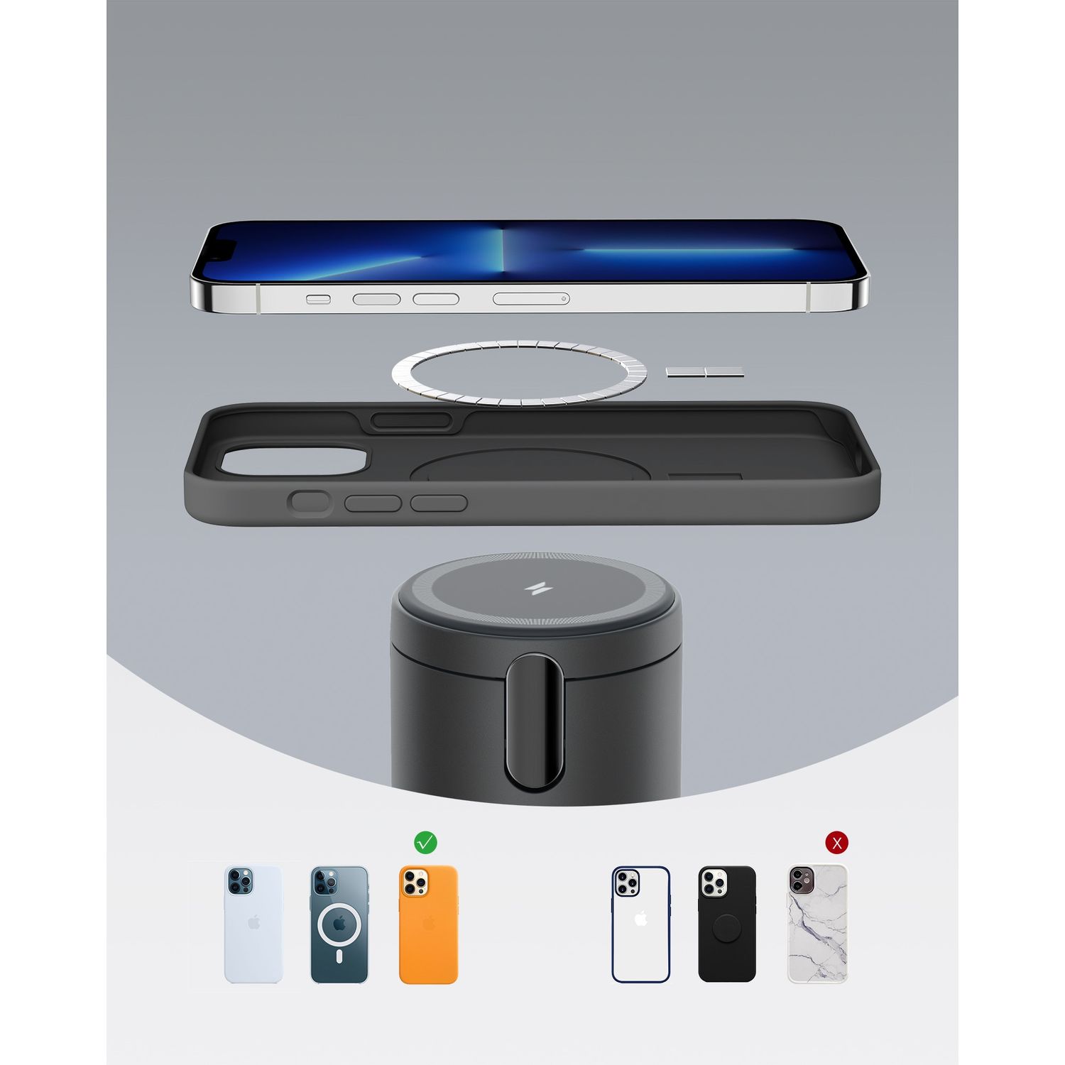 Incarcator wireless QI Anker PowerWave Mag-Go 2in1, 20W, Negru fotografia produsului View 9 L